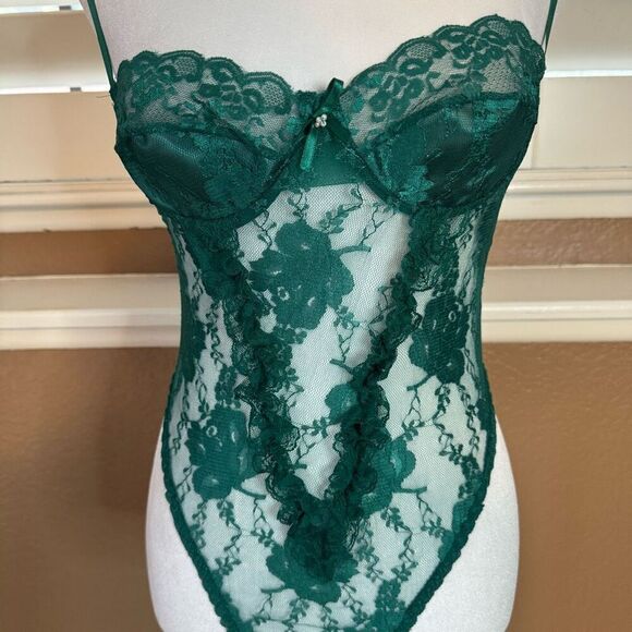 Andrea Kristoff Vintage Size S Lingerie Set Sheer Teddy And Robe Emerald Green - Picture 5 of 11